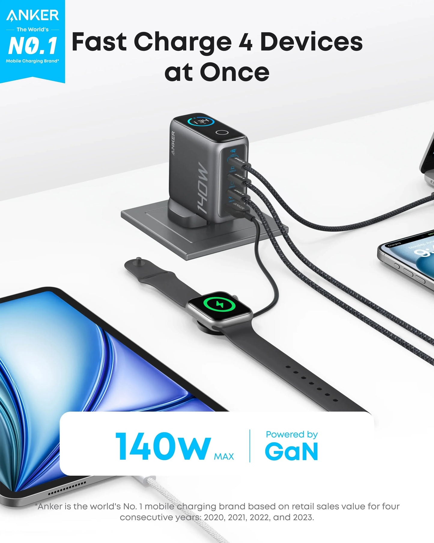 140W USB C  Multi-Device Fast Charging 4-Port Charger