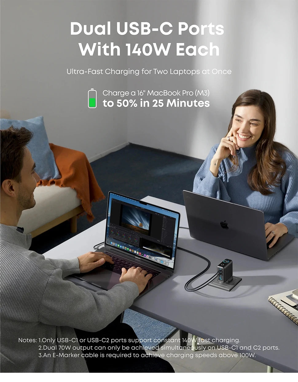140W USB C  Multi-Device Fast Charging 4-Port Charger
