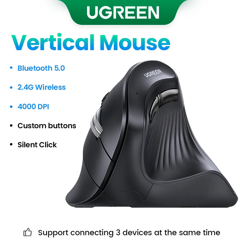 UGREEN Wireless Bluetooth 5.0 Vertical Mouse for MacBook Tablet Laptops Computer PC Mice