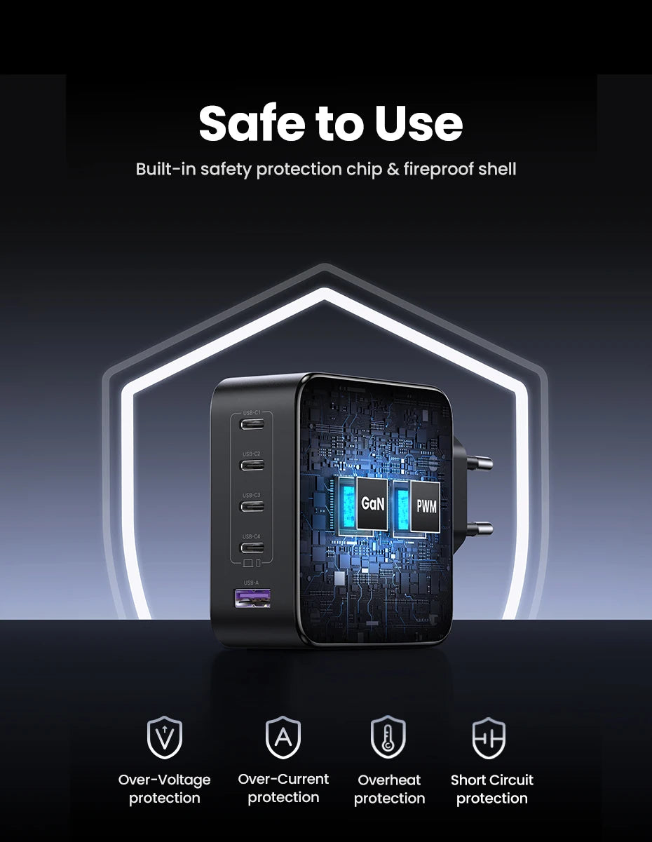 100W GaN Charger 5 Ports USB C Charger