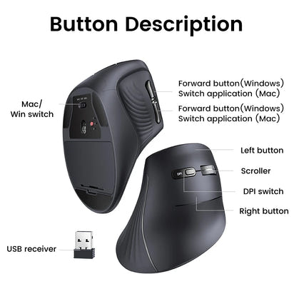 UGREEN Wireless Bluetooth 5.0 Vertical Mouse for MacBook Tablet Laptops Computer PC Mice