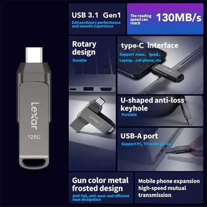 Lexar D400 Dual 32GB 64GB 128GB 256GB USB Type C Drive