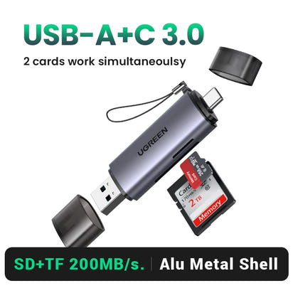 UGREEN USB A&C 2-in-1 Card Reader For Phone Laptops and Tablets.
