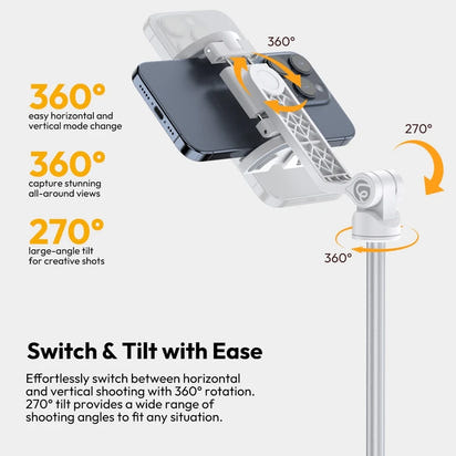 1.44M Overhead Vlogging Selfie Stick Tripod with Magnetic Clamp