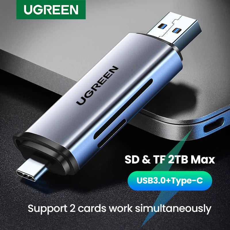 UGREEN USB A&C 2-in-1 Card Reader For Phone Laptops and Tablets.