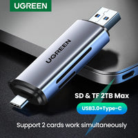UGREEN USB A&C 2-in-1 Card Reader For Phone Laptops and Tablets.