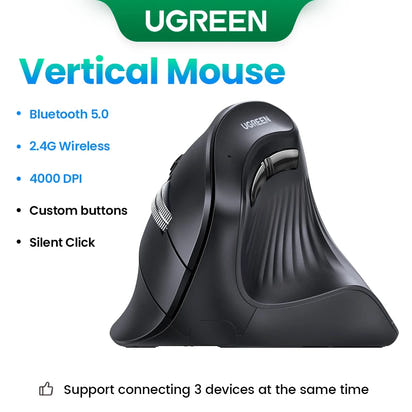 UGREEN Wireless Bluetooth 5.0 Vertical Mouse for MacBook Tablet Laptops Computer PC Mice